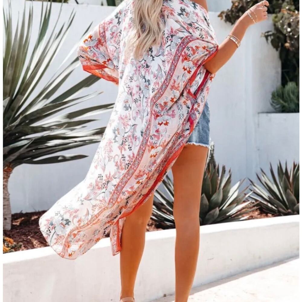 Boho Floral Midi Open Front Lightweight Kimono Du… - image 3